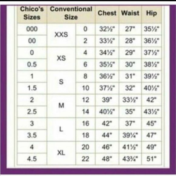 Chico's Sizing Image - Picture 1 of 1